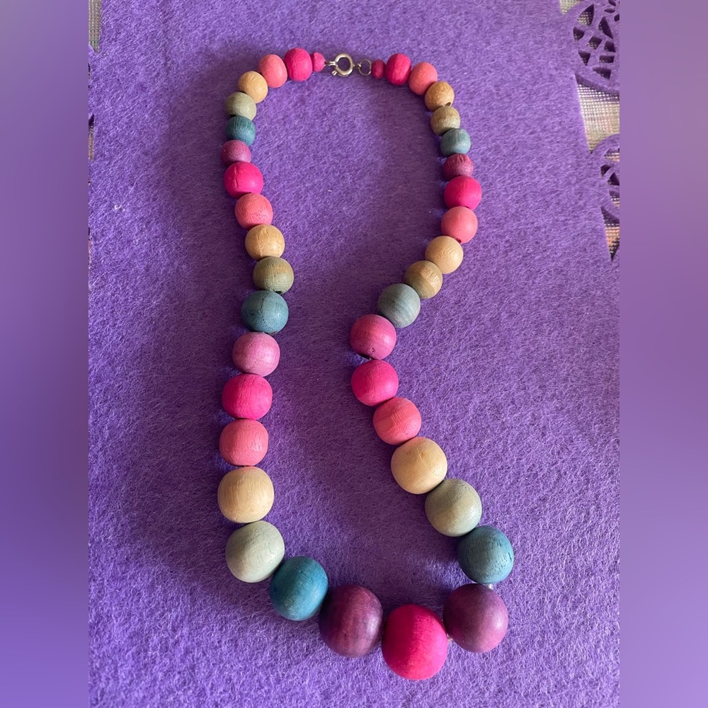 Vintage Rainbow Wooden Necklace